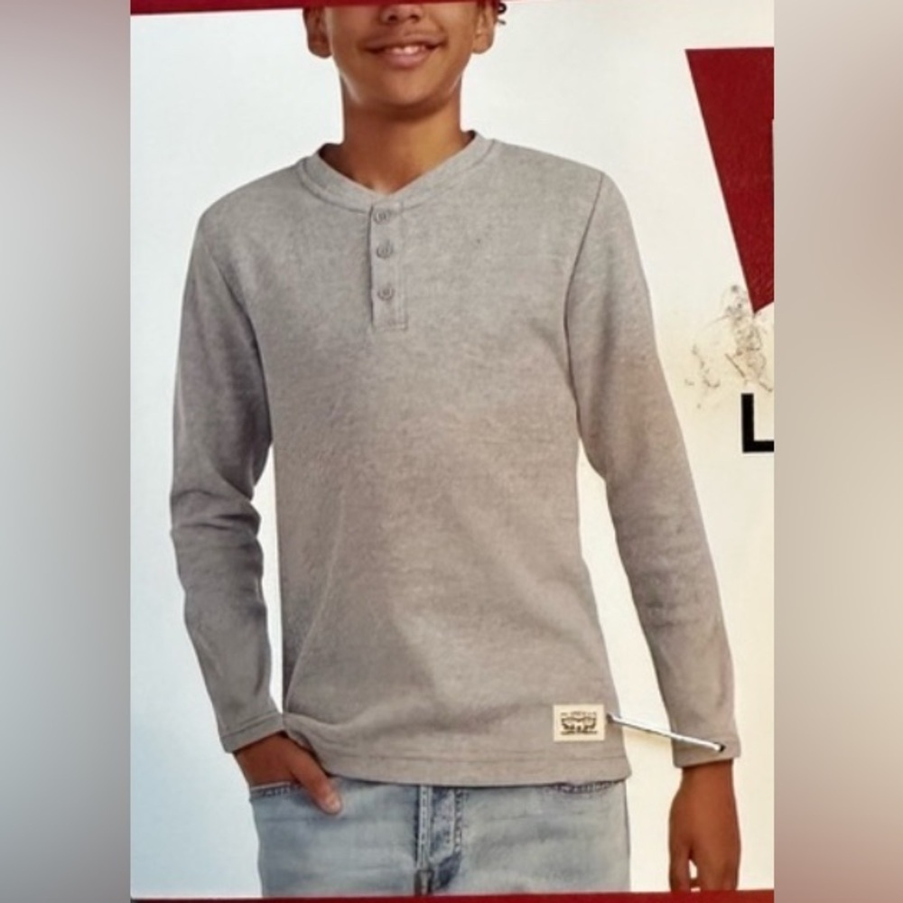 Levi's Gray Long Sleeve‎ Tee with Thermal Knit boys XL 14/16